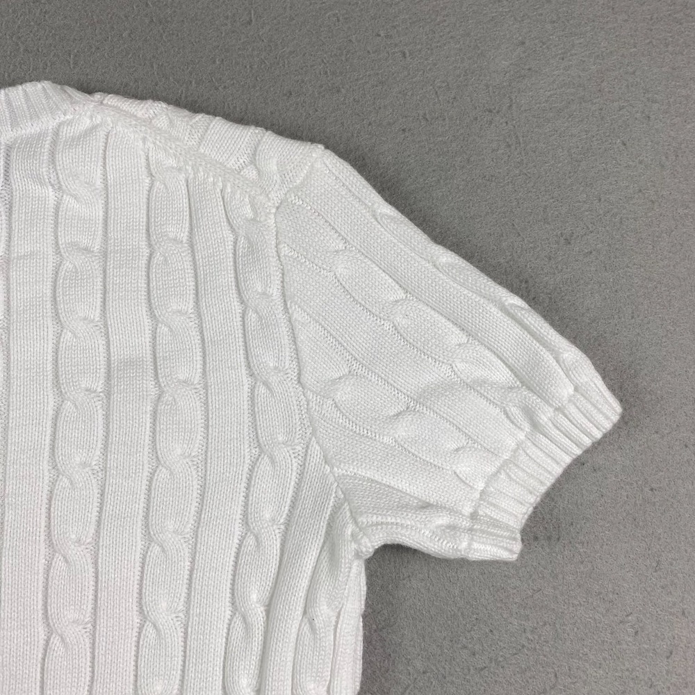 Polo Ralph Lauren Womens Cable Knit Short Sleeve Sweater White S Preppy pony - Picture 12 of 16